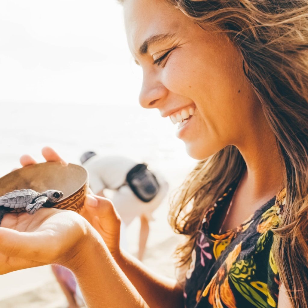 Woman with turtle