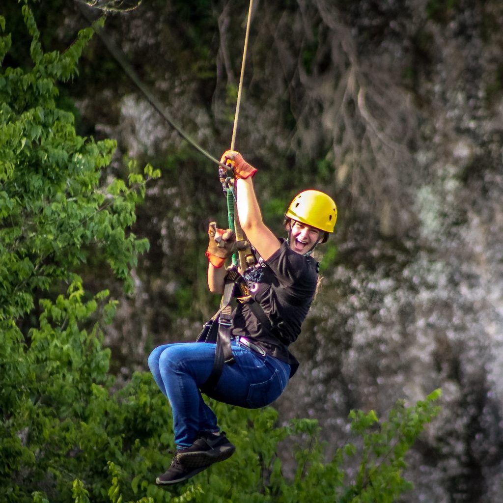 Ziplining a deep canyon